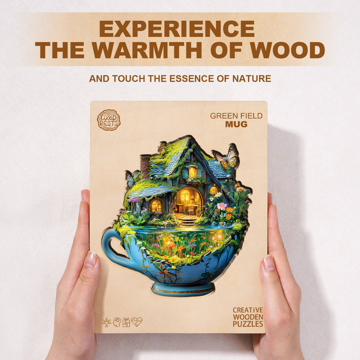 green Field mug Wooden Jigsaw Puzzle