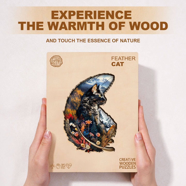 Feather Cat Wooden Jigsaw Puzzle