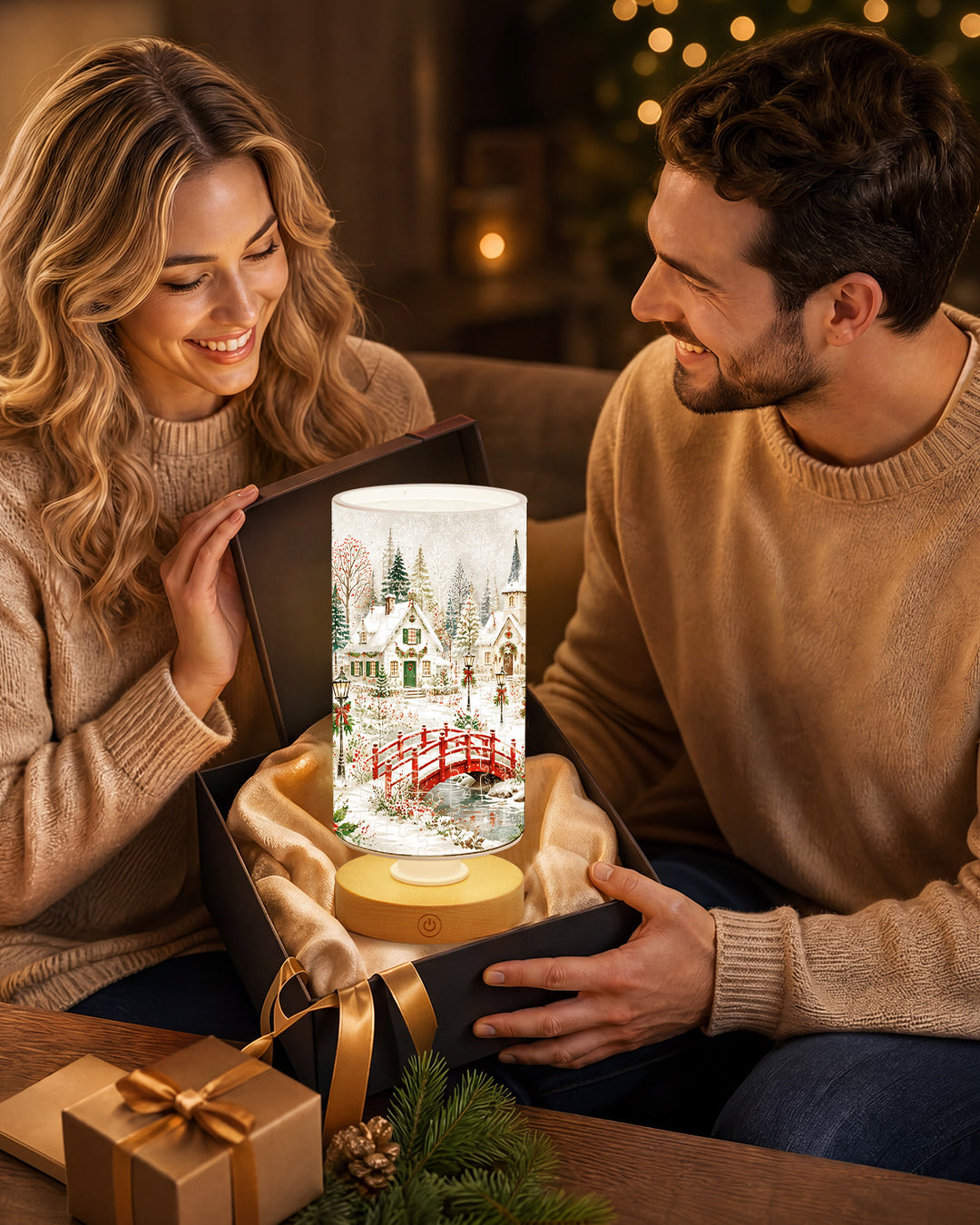 DIY Dimmable Acrylic Cylindrical Puzzle Lamp - Christmas Snow Village