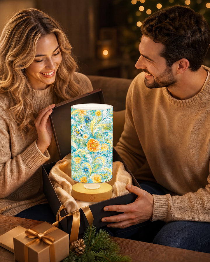 DIY Dimmable Acrylic Cylindrical Puzzle Lamp - Azure Floral Rhapsody