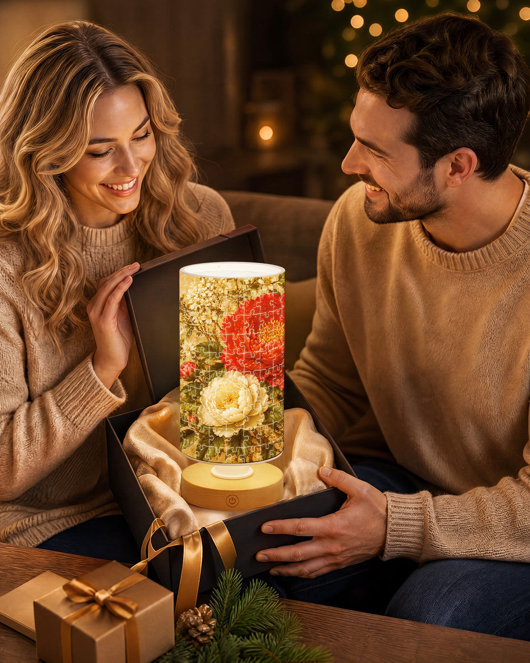DIY Dimmable Acrylic Cylindrical Puzzle Lamp - Gilded Garden Bouquet