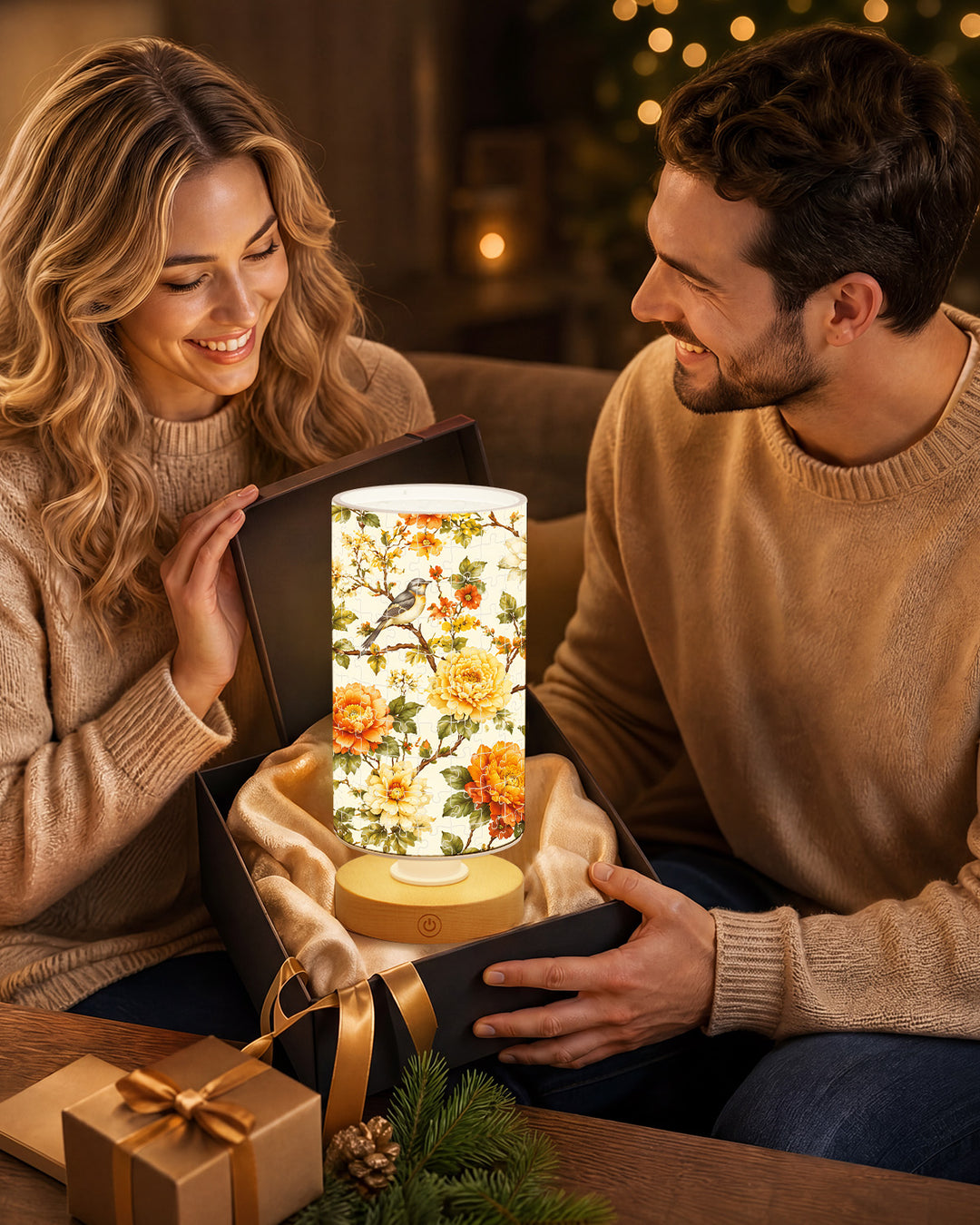 DIY Dimmable Acrylic Cylindrical Puzzle Lamp - Golden Rose Birdsong