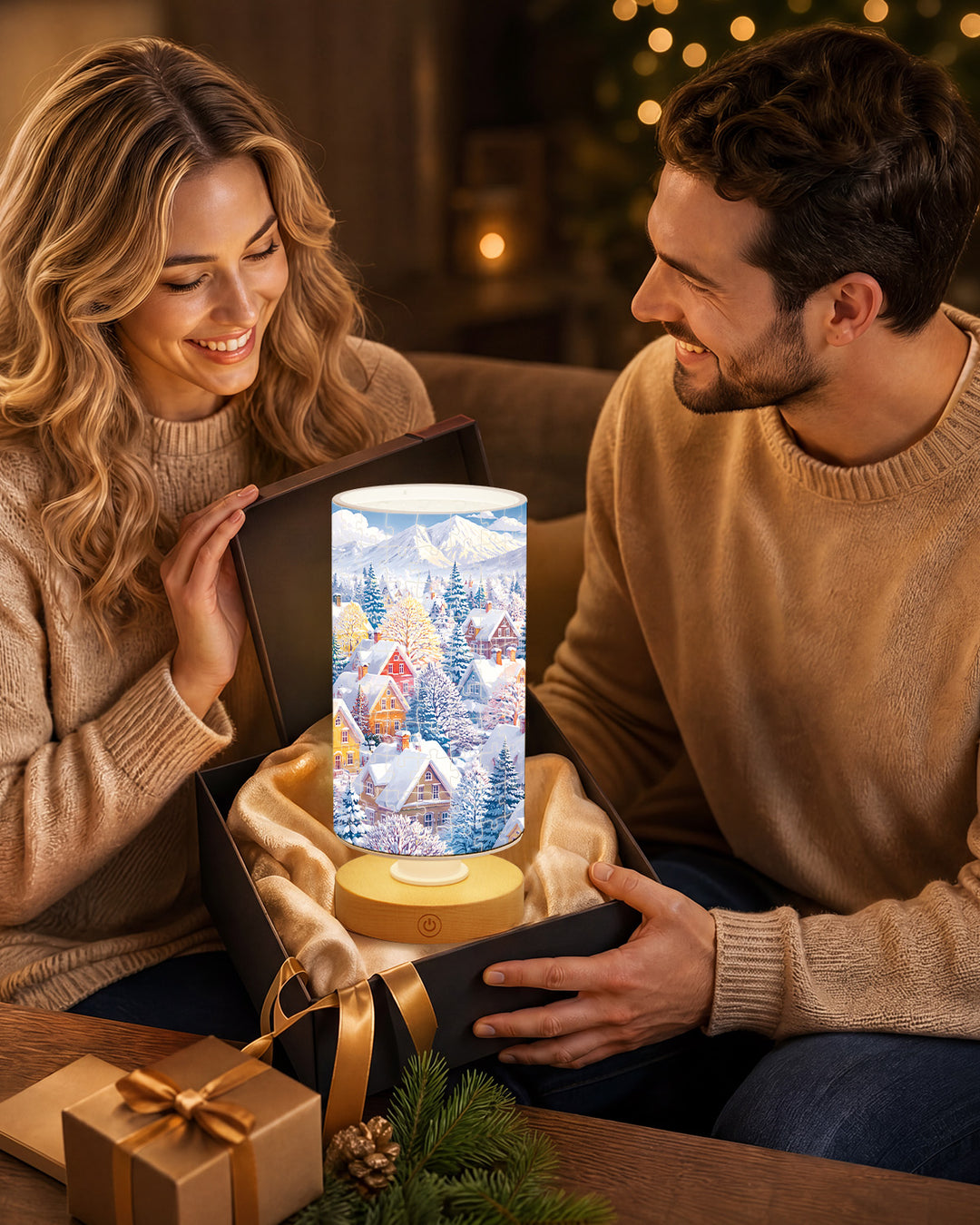 DIY Dimmable Acrylic Cylindrical Puzzle Lamp - Blue Winter Wonderland