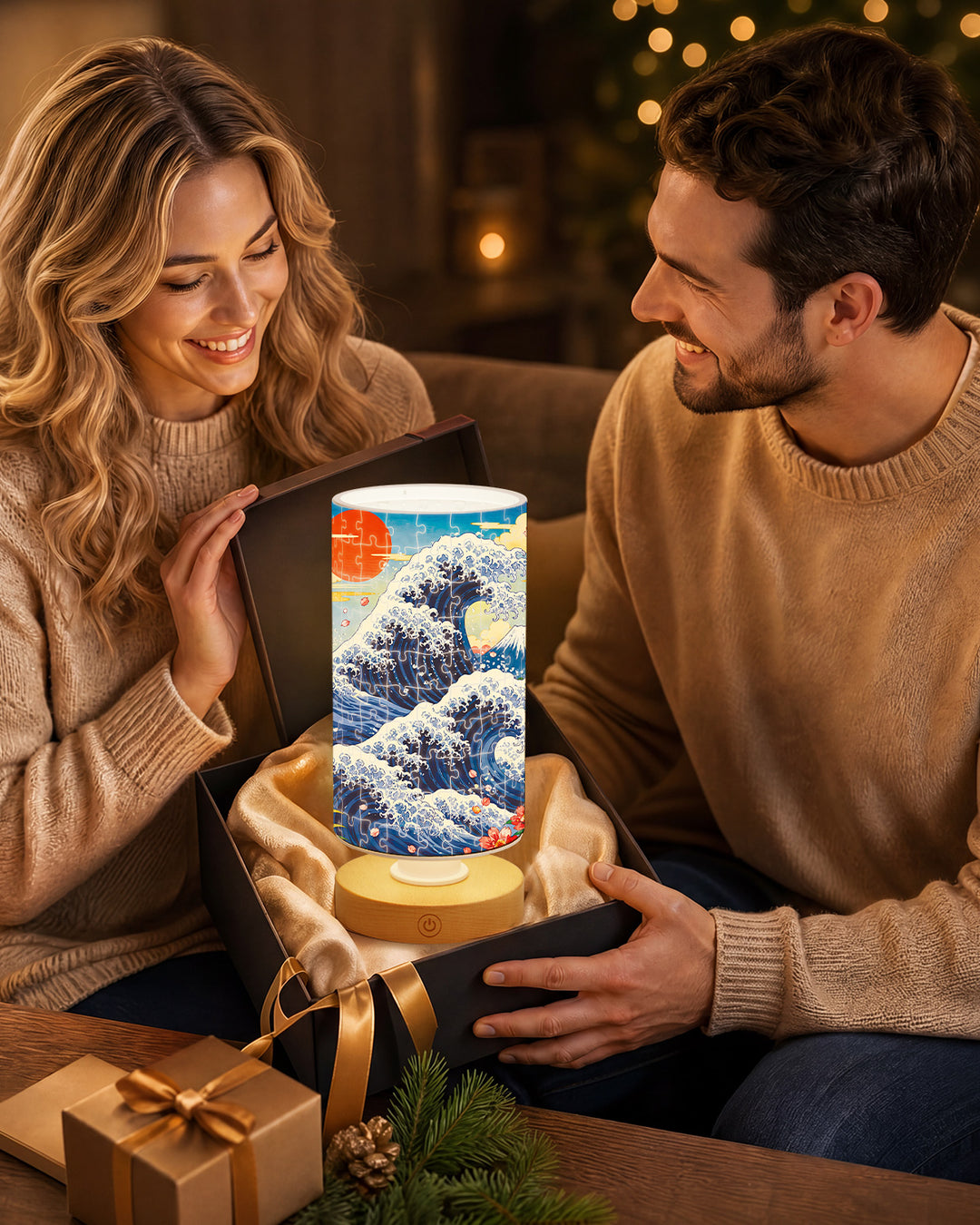 DIY Dimmable Acrylic Cylindrical Puzzle Lamp - Sunset Waves