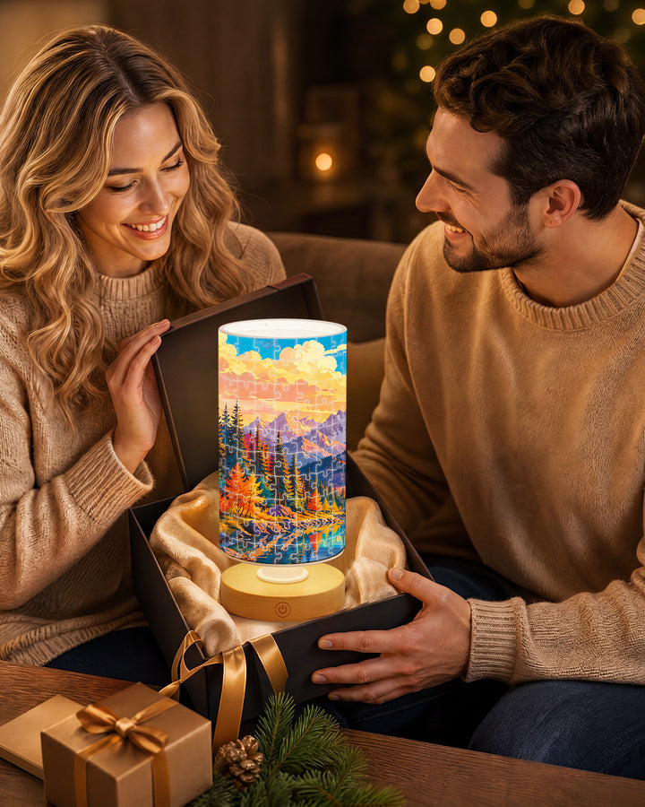 DIY Dimmable Acrylic Cylindrical Puzzle Lamp - Golden Mountain Valley
