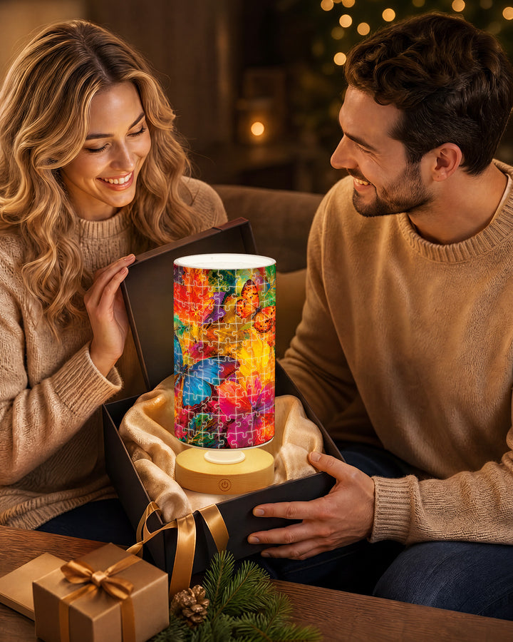 DIY Dimmable Acrylic Cylindrical Puzzle Lamp - Kaleidoscope Butterflies
