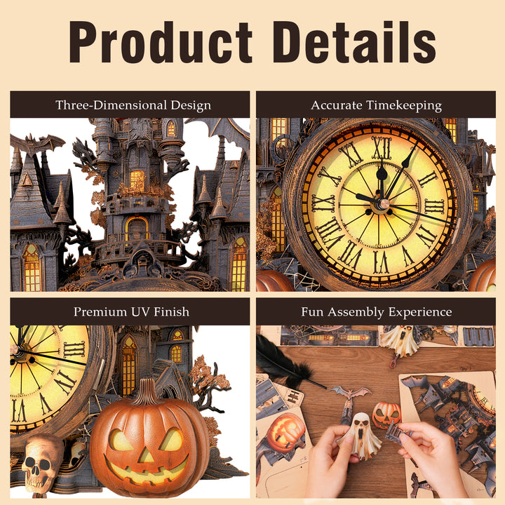Halloween Castle-DIY Wooden Clock, 3D Puzzle Craft Kit