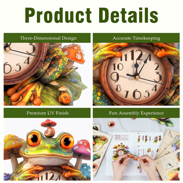 Frog– DIY Wooden Clock, 3D Puzzle Craft Kit