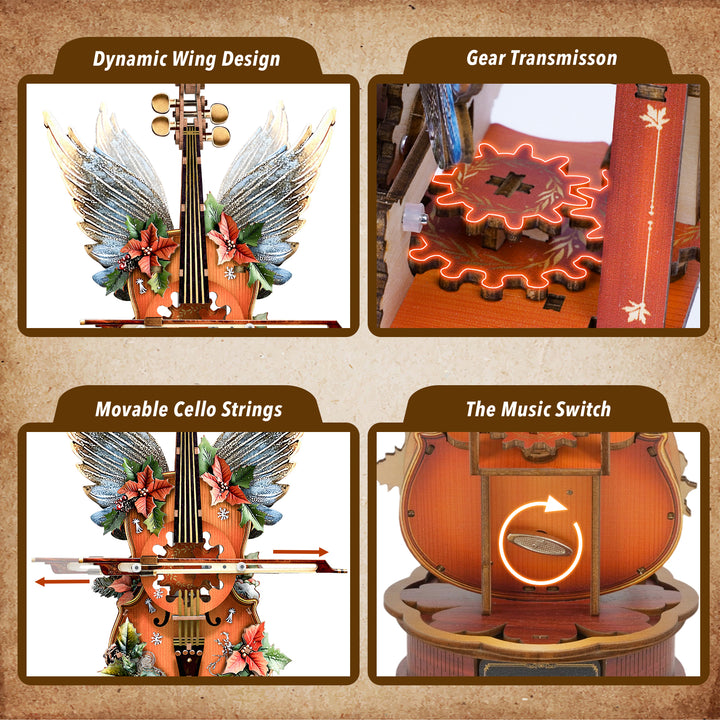 Christmas Cello– DIY Wooden Music Box, 3D Puzzle Craft Kit