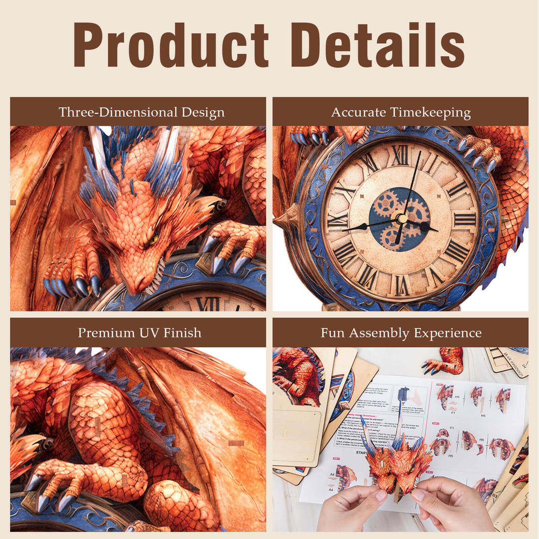 Flame Dragon– DIY Wooden Clock, 3D Puzzle Craft Kit