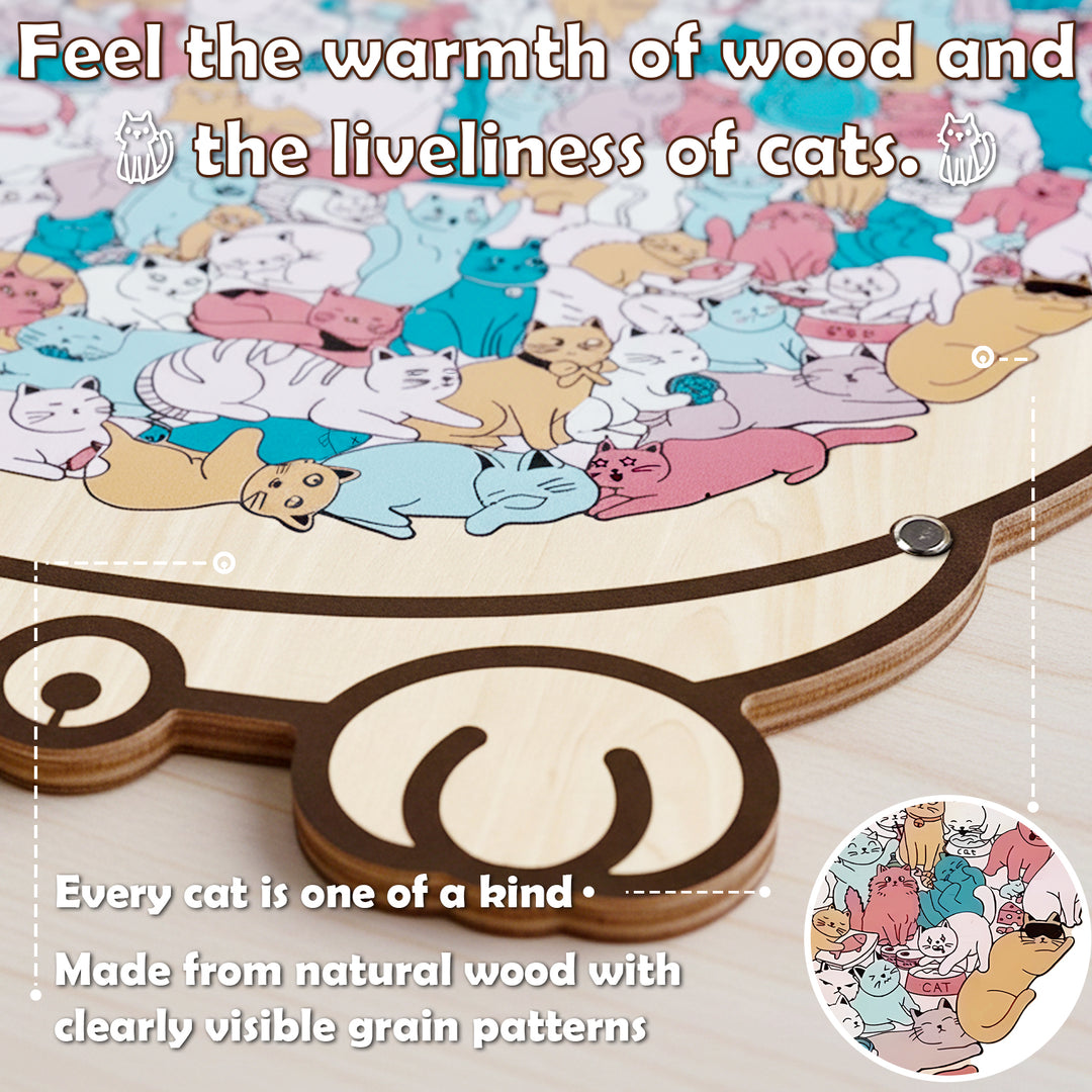Morandi-Colored Cat Shaped Wooden Jigsaw Puzzle