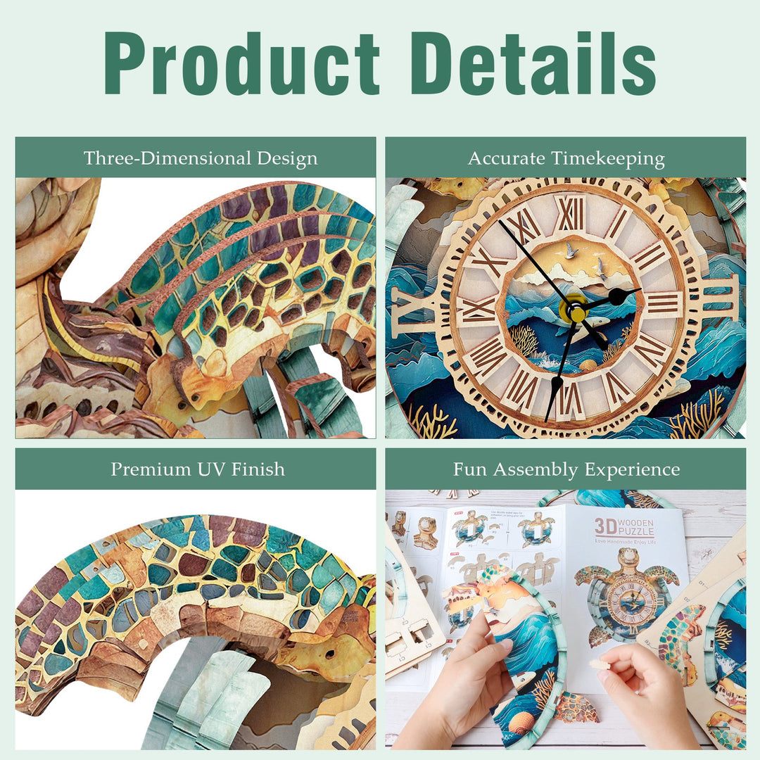Sea turtles-DIY Wooden Clock, 3D Puzzle Craft Kit