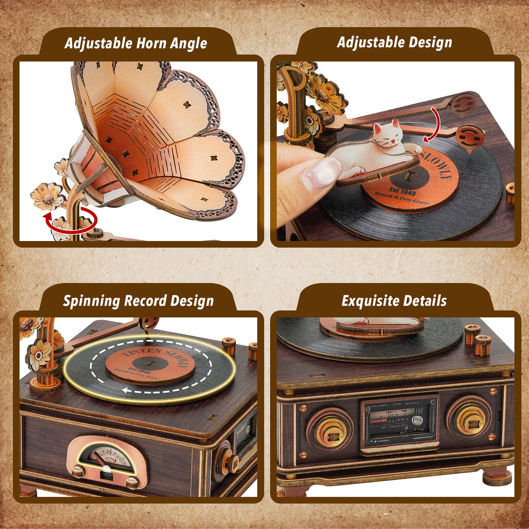 Nostalgic Cats – DIY Wooden Music Box, 3D Puzzle Craft Kit