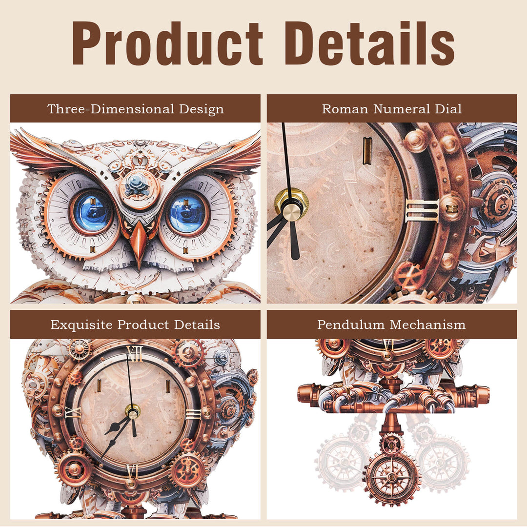 Mechanical Owl - DIY Wooden Clock , 3D Puzzle Craft Kit