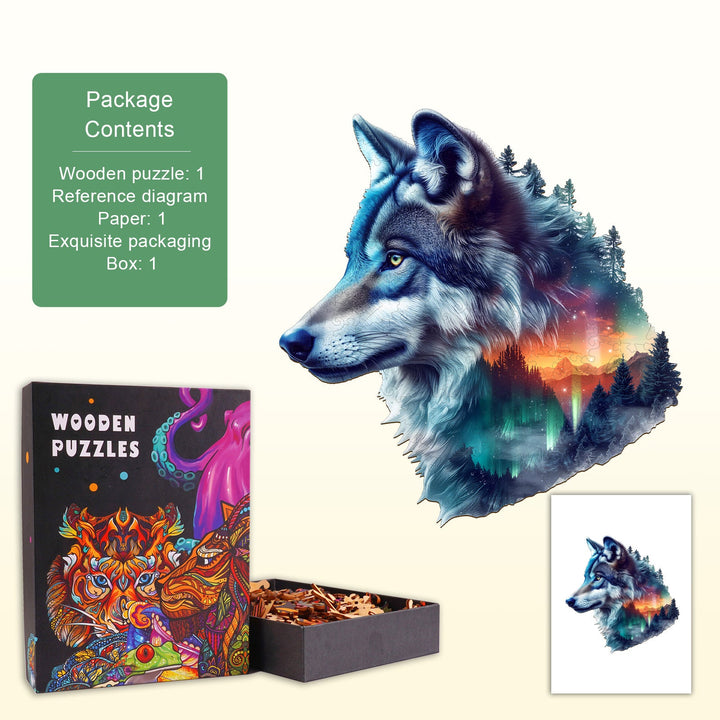 Aurora Wolf Wooden Jigsaw Puzzle