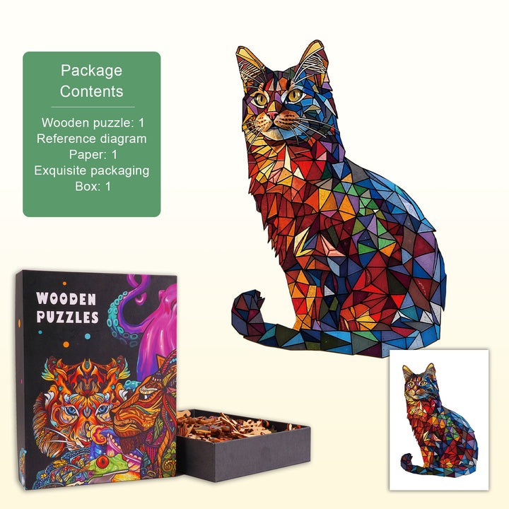 Kaleido Cat Wooden Jigsaw Puzzle