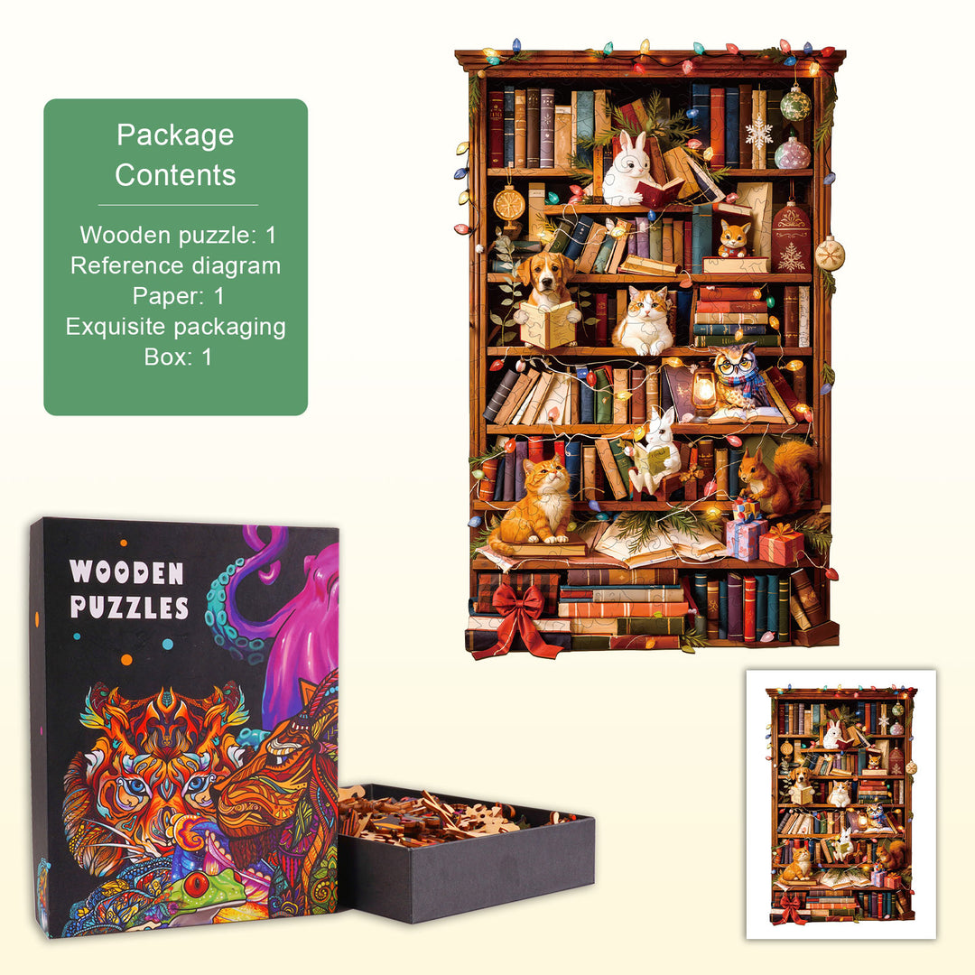 The Cozy Bookshelf Wooden Jigsaw Puzzle