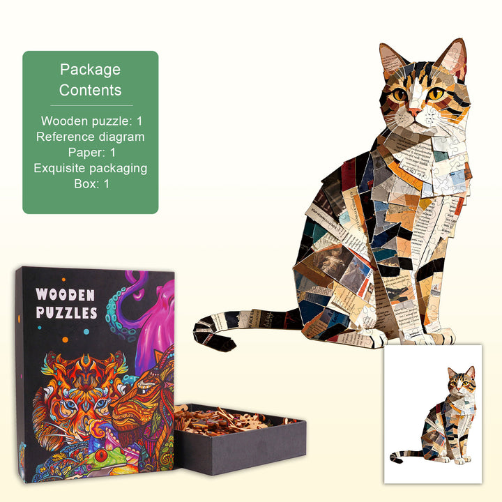 Paper Art Cat Wooden Jigsaw Puzzle