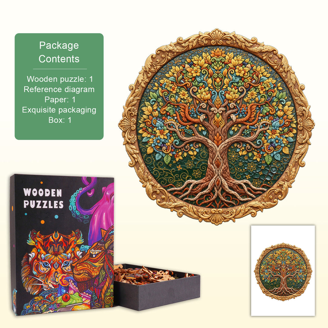 Embroidered Tree of Life Wooden Jigsaw Puzzle
