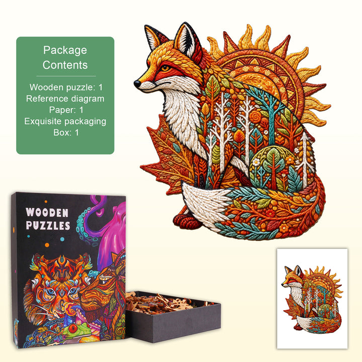 Knitted Autumn Fox Wooden Jigsaw Puzzle