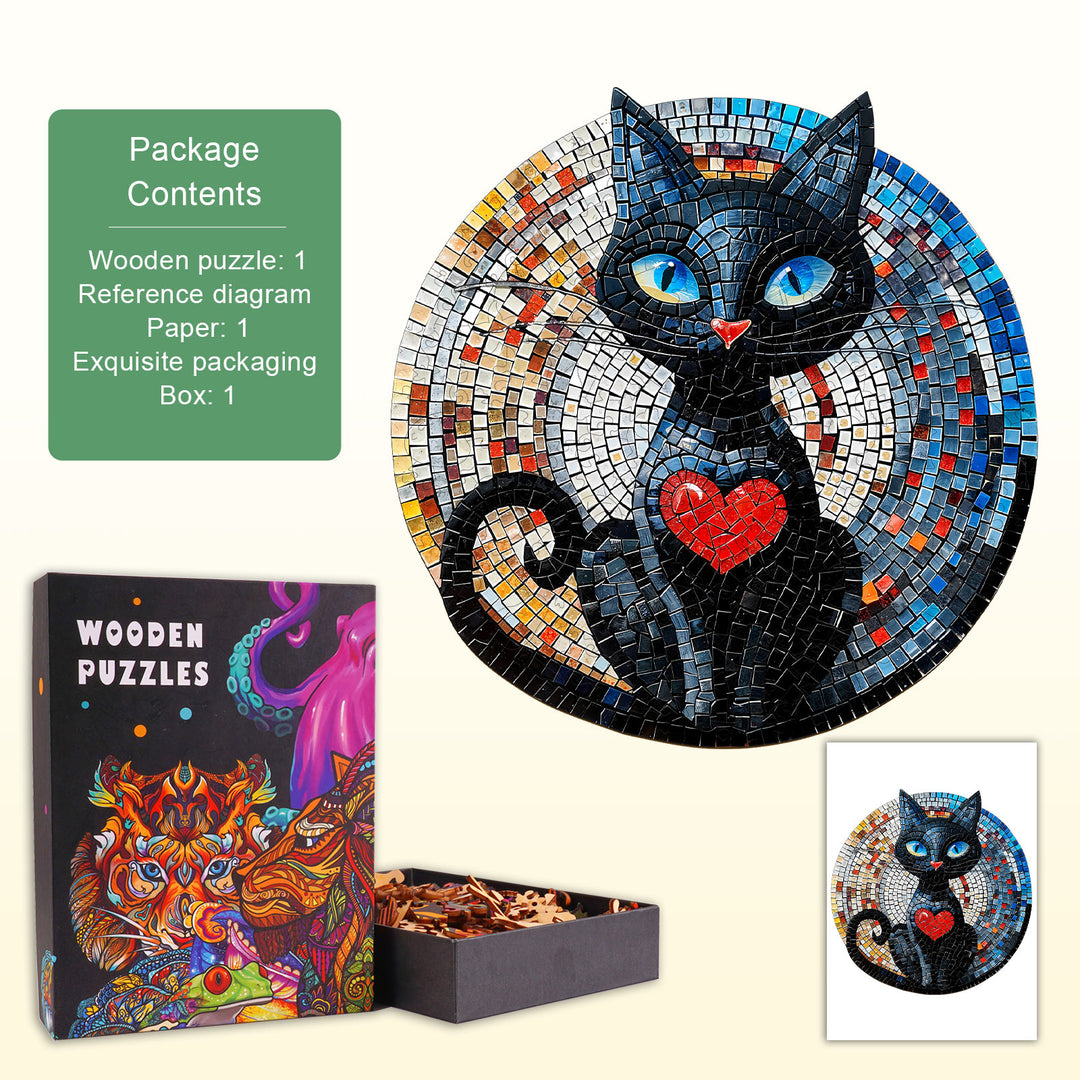 Glass heart Cat Wooden Jigsaw Puzzle