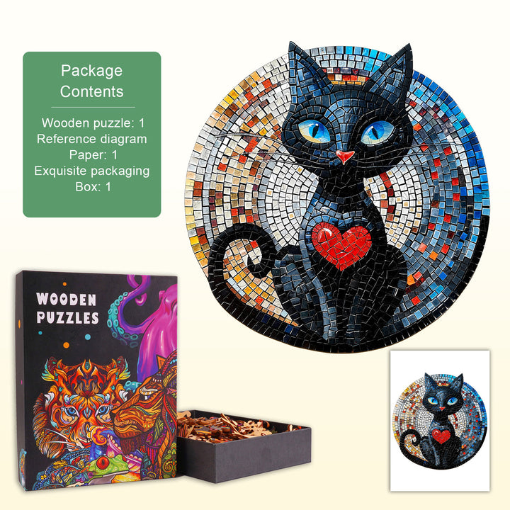 Glass heart Cat Wooden Jigsaw Puzzle