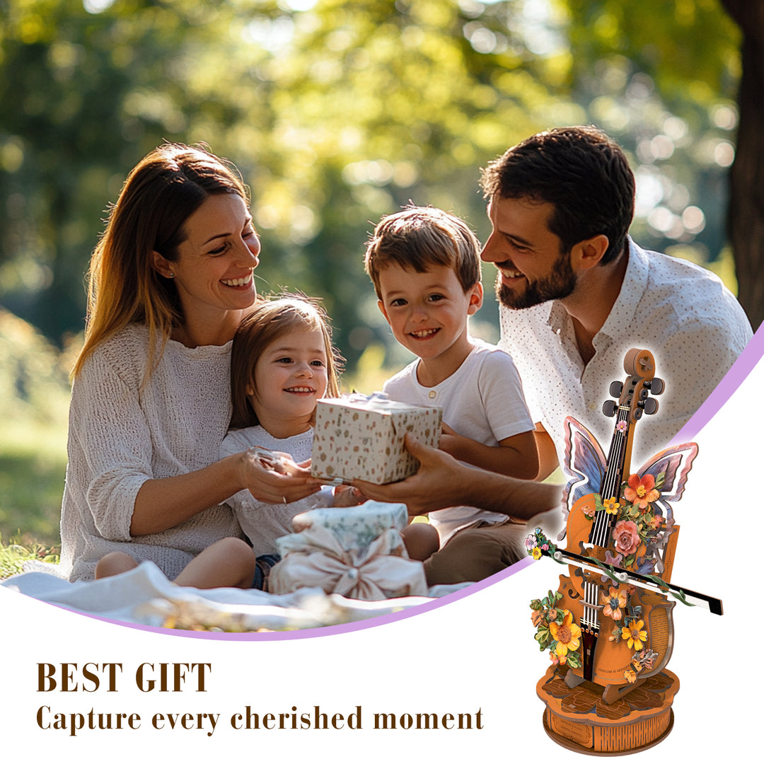 Flower Cello– DIY Wooden Music Box, 3D Puzzle Craft Kit