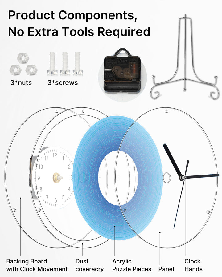DIY Acrylic Puzzle Clock Kit - Gradient Blue