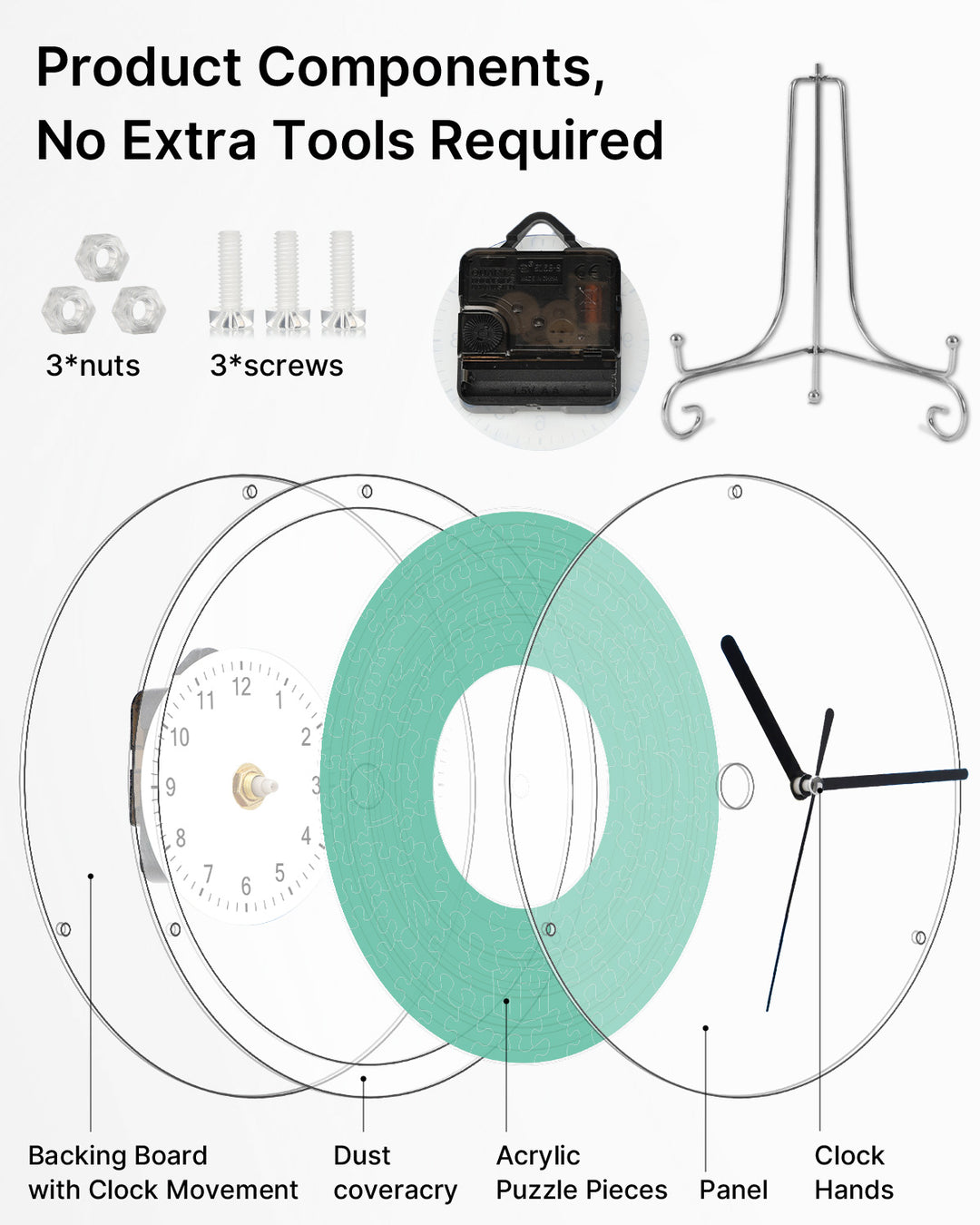 DIY Acrylic Puzzle Clock Kit - Fresh Green