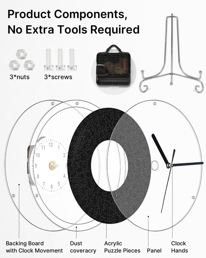 DIY Acrylic Puzzle Clock Kit - Classic Black