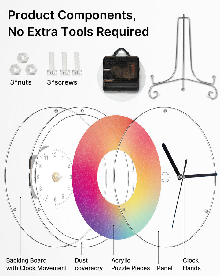 DIY Acrylic Puzzle Clock Kit - Chromatic Blur