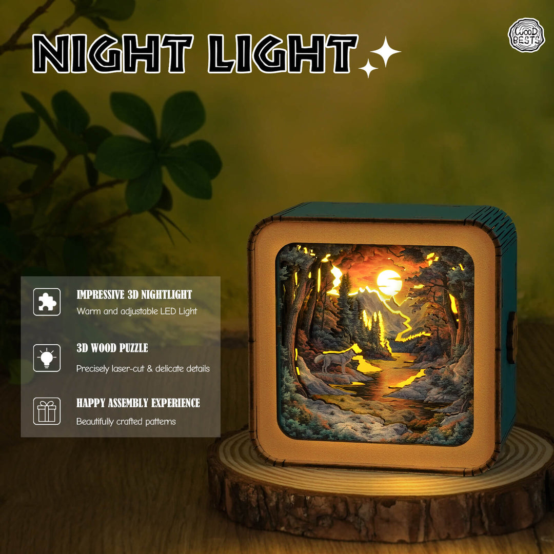 Forest Fantasy Wolf Kit - 3D Wooden Puzzle Night Light