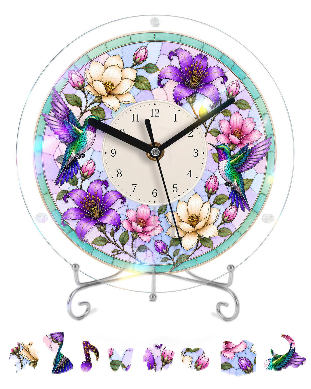 DIY Acrylic Puzzle Clock Kit - Spring Hummingbirds Bloom