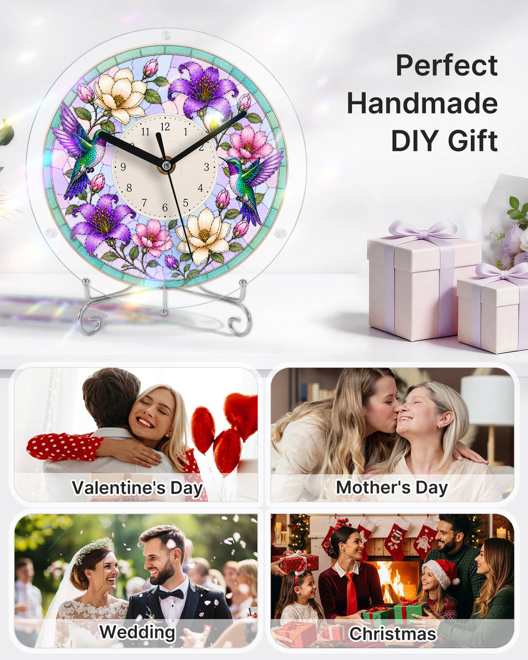 DIY Acrylic Puzzle Clock Kit - Spring Hummingbirds Bloom