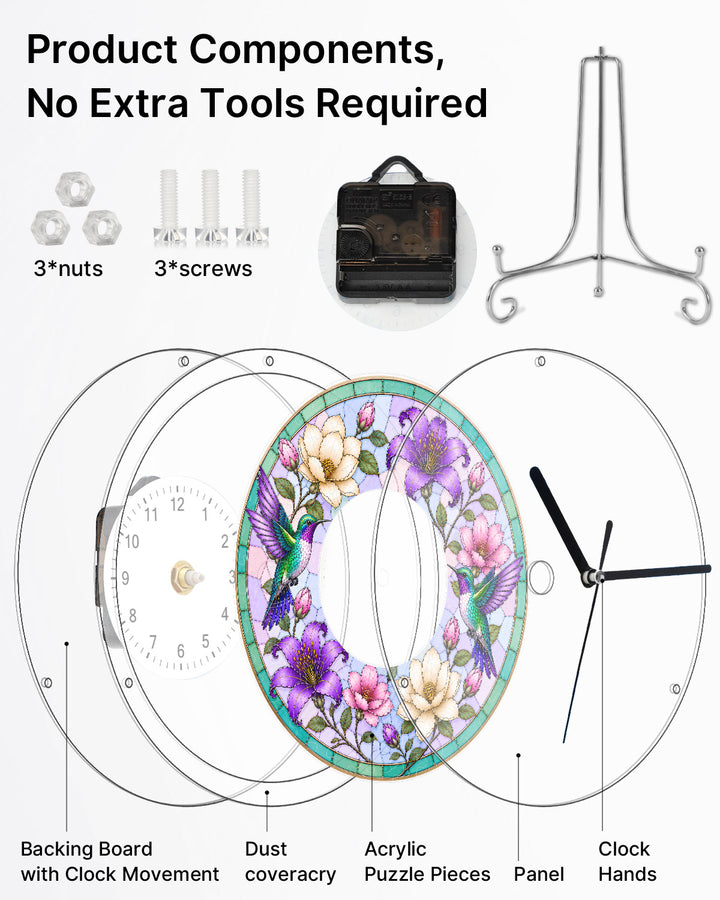 DIY Acrylic Puzzle Clock Kit - Spring Hummingbirds Bloom