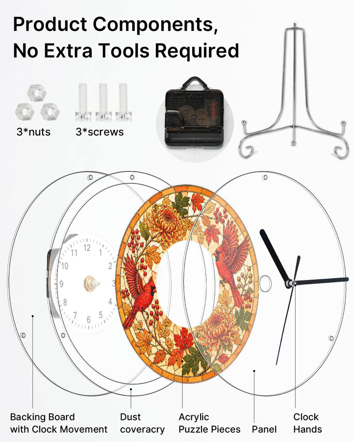 DIY Acrylic Puzzle Clock Kit - Autumn Cardinals Foliage