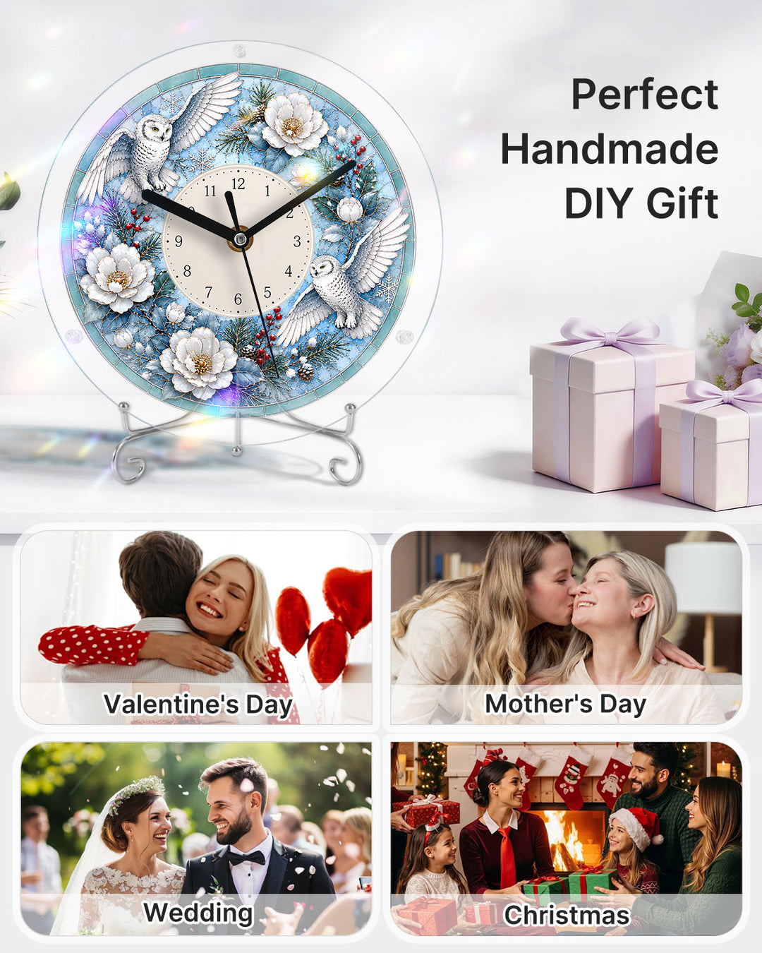 DIY Acrylic Puzzle Clock Kit - Winter Snowy Owls