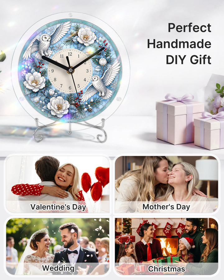 DIY Acrylic Puzzle Clock Kit - Winter Snowy Owls