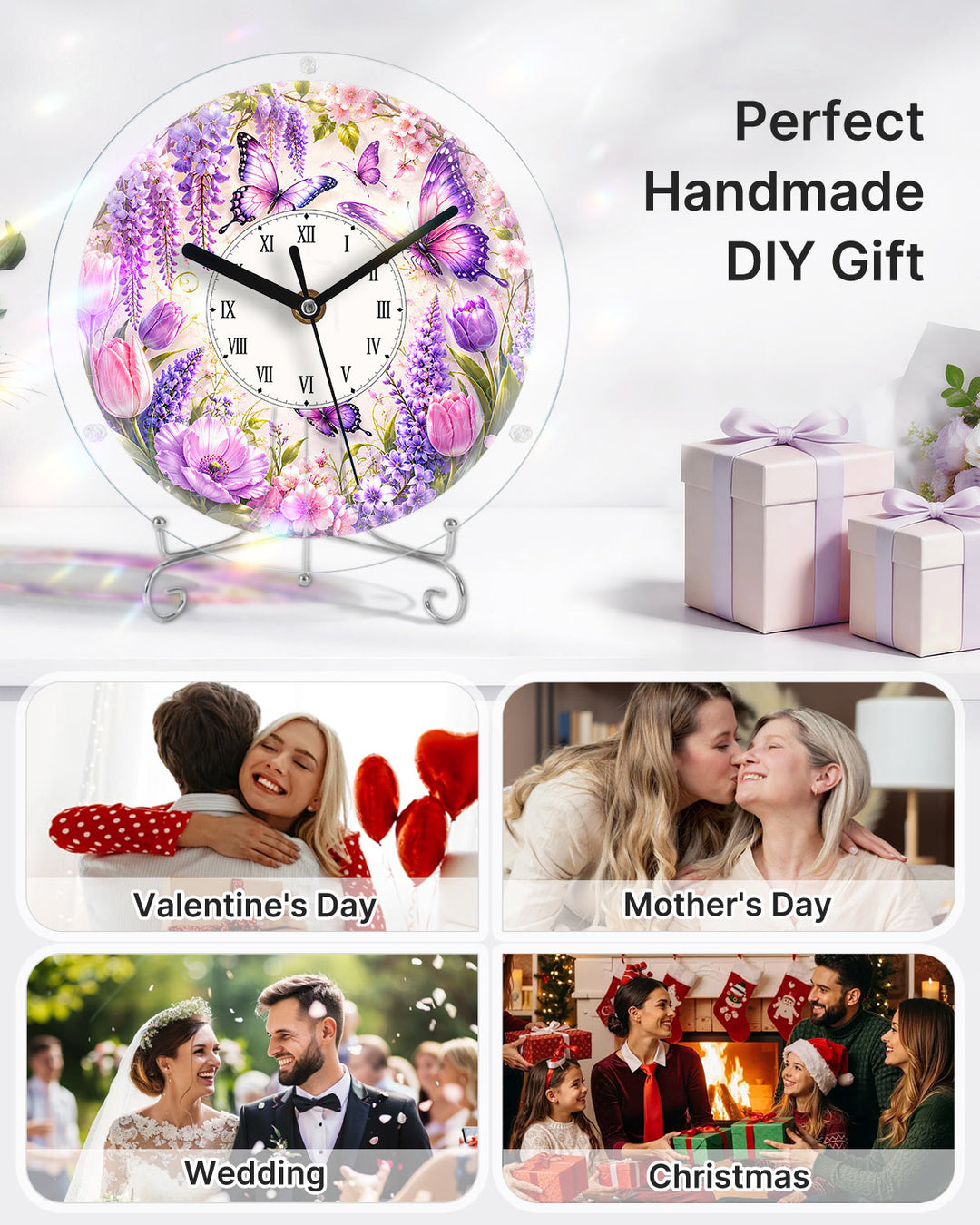 DIY Acrylic Puzzle Clock Kit - Purple Wisteria Butterflies