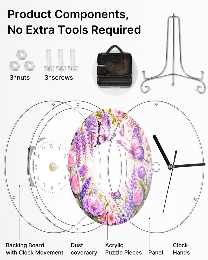 DIY Acrylic Puzzle Clock Kit - Purple Wisteria Butterflies