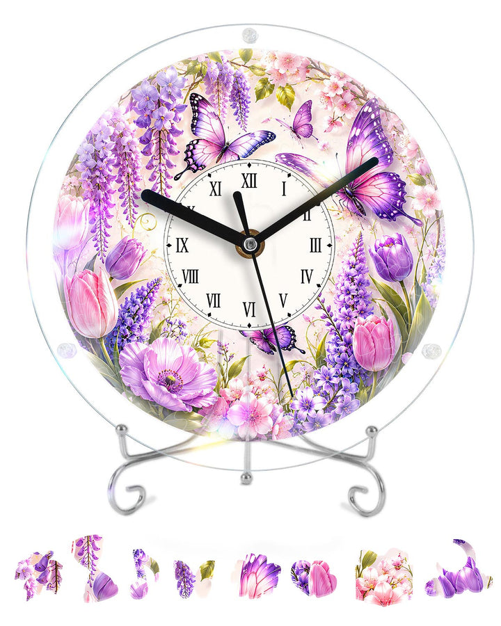 DIY Acrylic Puzzle Clock Kit - Purple Wisteria Butterflies