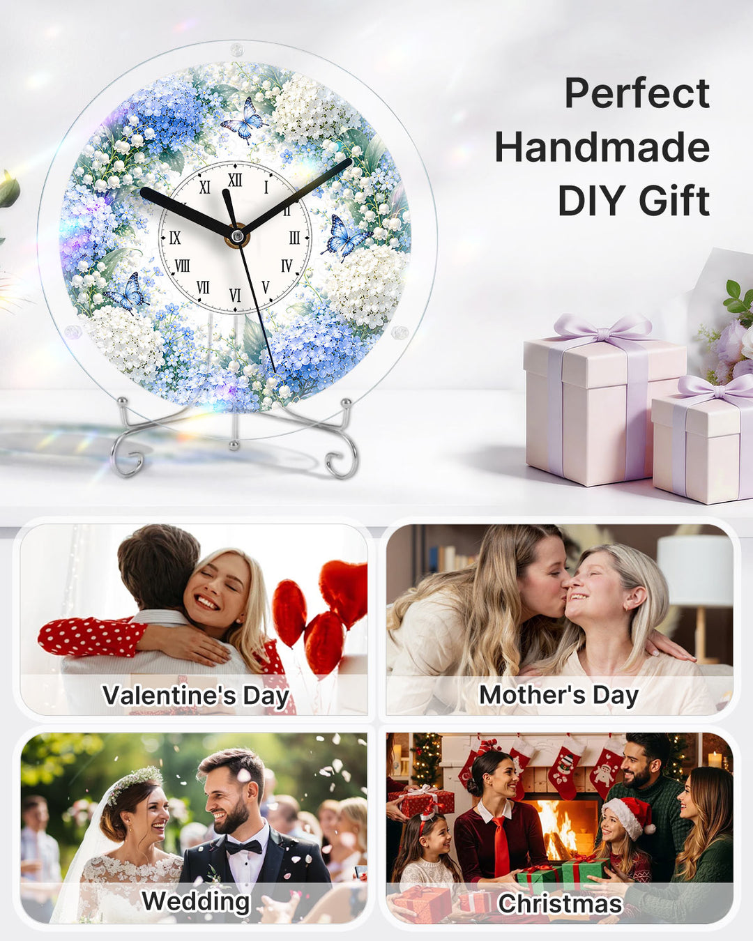 DIY Acrylic Puzzle Clock Kit - Blue Hydrangea Garden