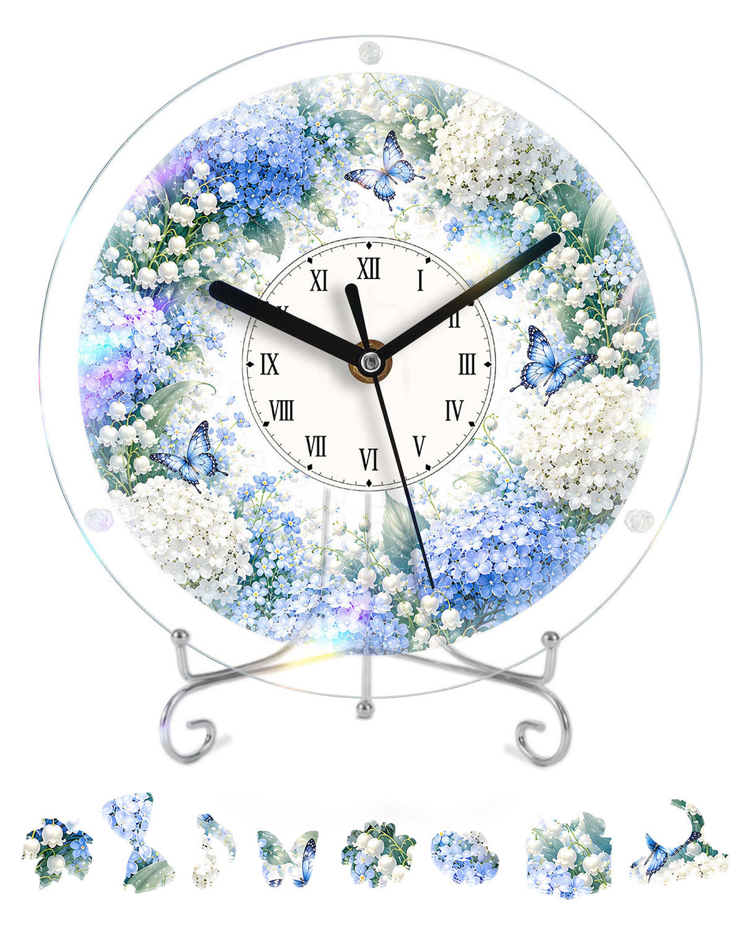 DIY Acrylic Puzzle Clock Kit - Blue Hydrangea Garden