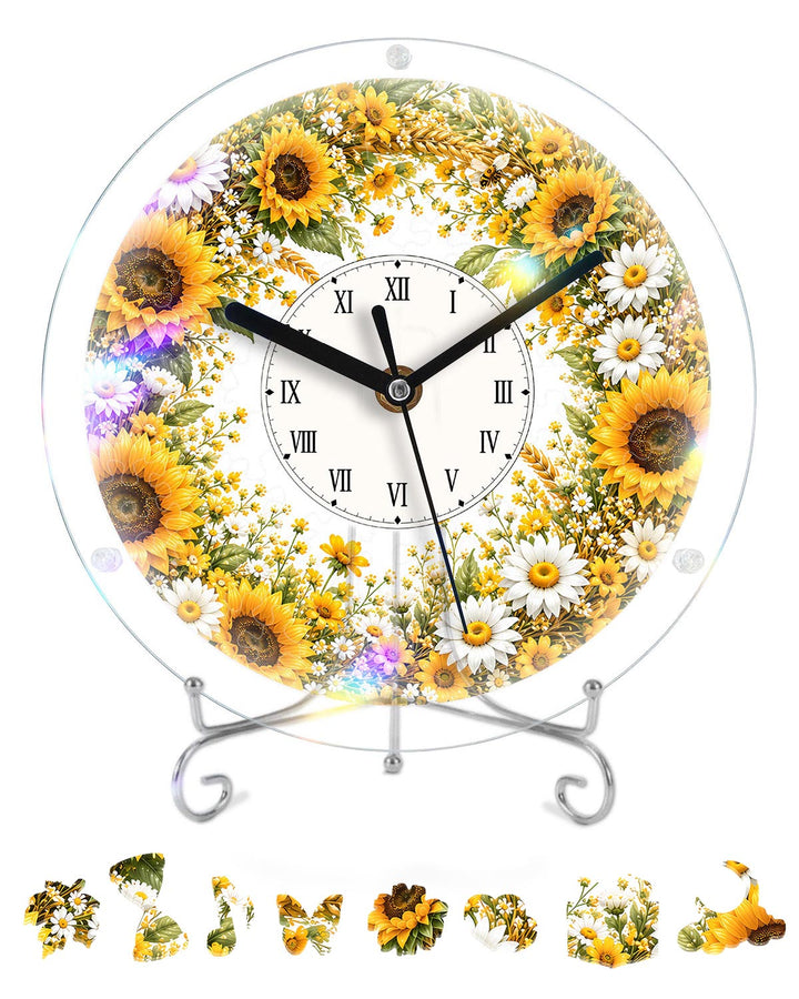 DIY Acrylic Puzzle Clock Kit - Golden Sunflower Field