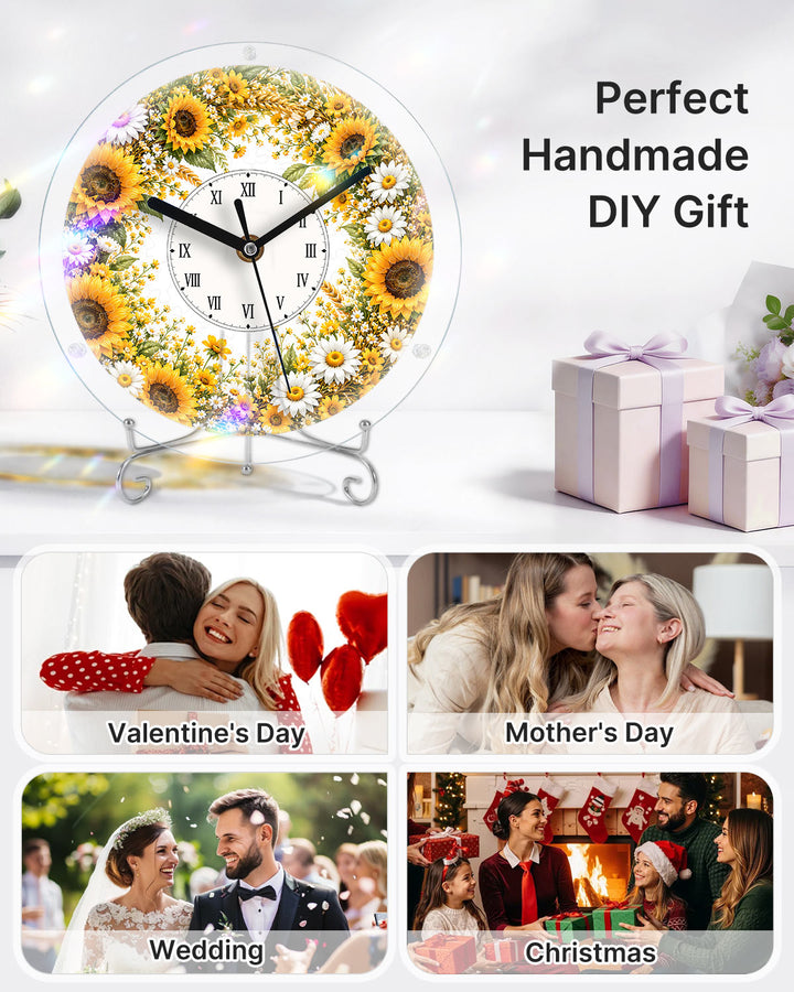 DIY Acrylic Puzzle Clock Kit - Golden Sunflower Field