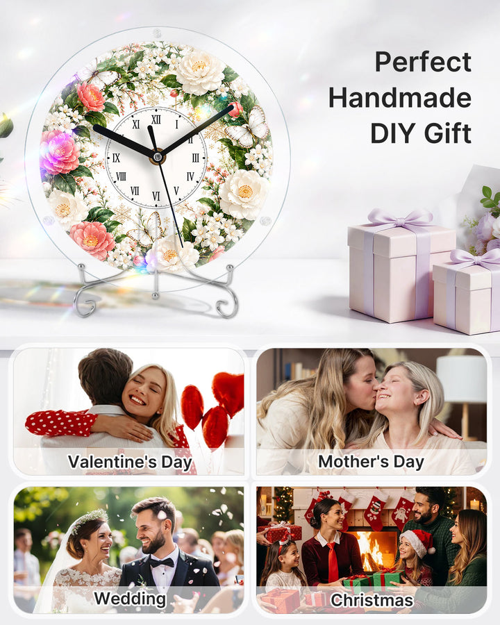DIY Acrylic Puzzle Clock Kit - Pink White Roses