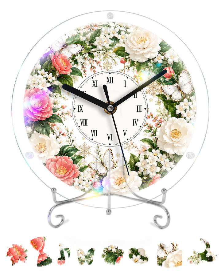 DIY Acrylic Puzzle Clock Kit - Pink White Roses
