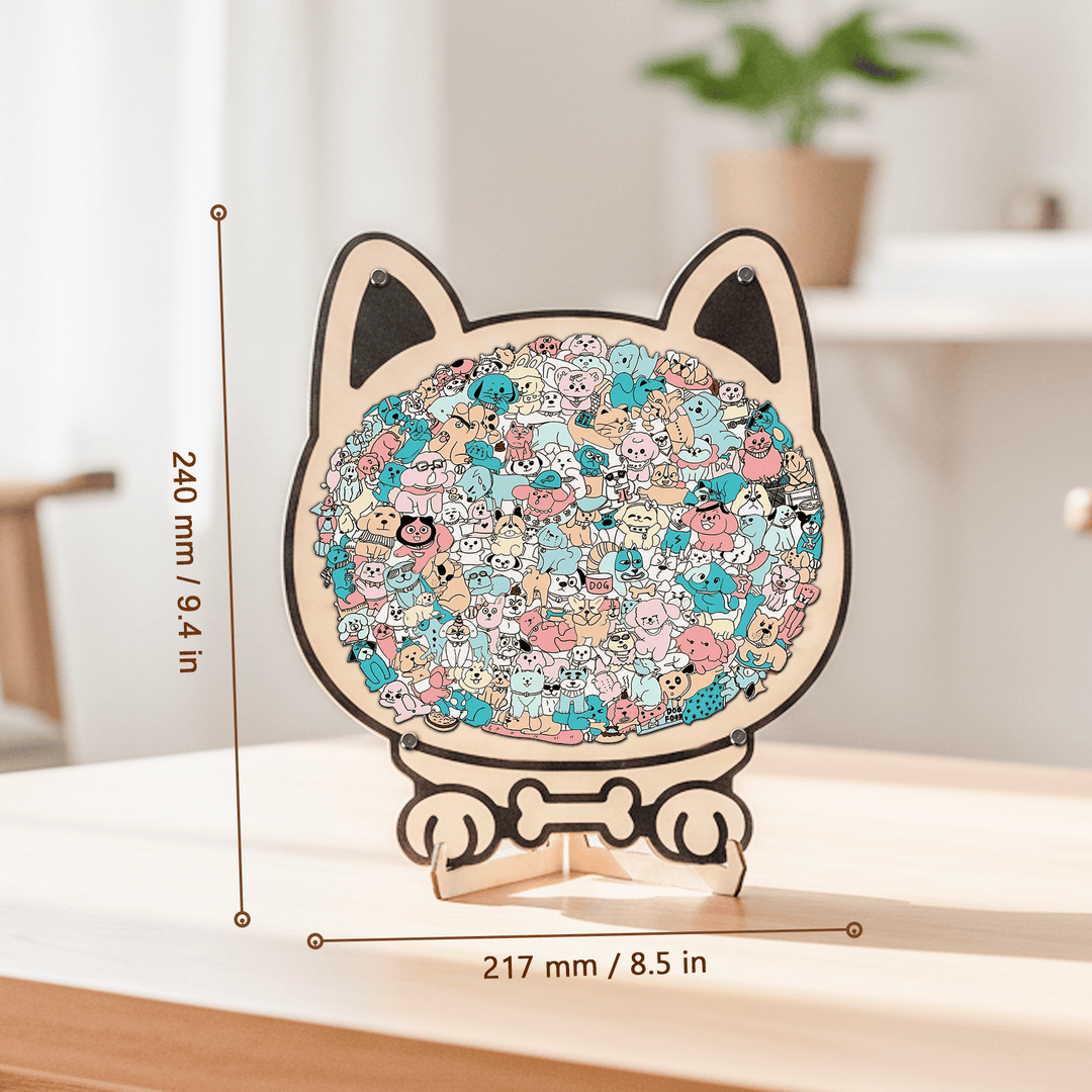 Morandi-Colored Cute Dog Shaped Wooden Jigsaw Puzzle