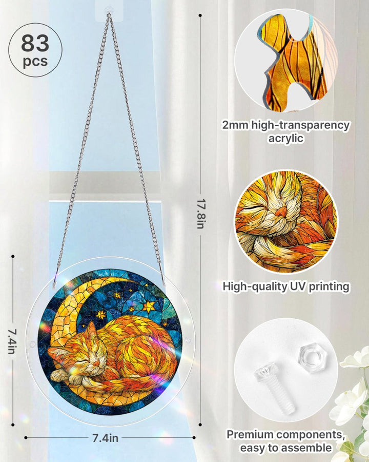 Acrylic Jigsaw Puzzle Suncatcher - Starry Moon Cat