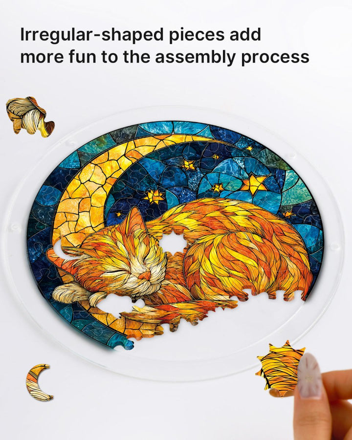 Acrylic Jigsaw Puzzle Suncatcher - Starry Moon Cat